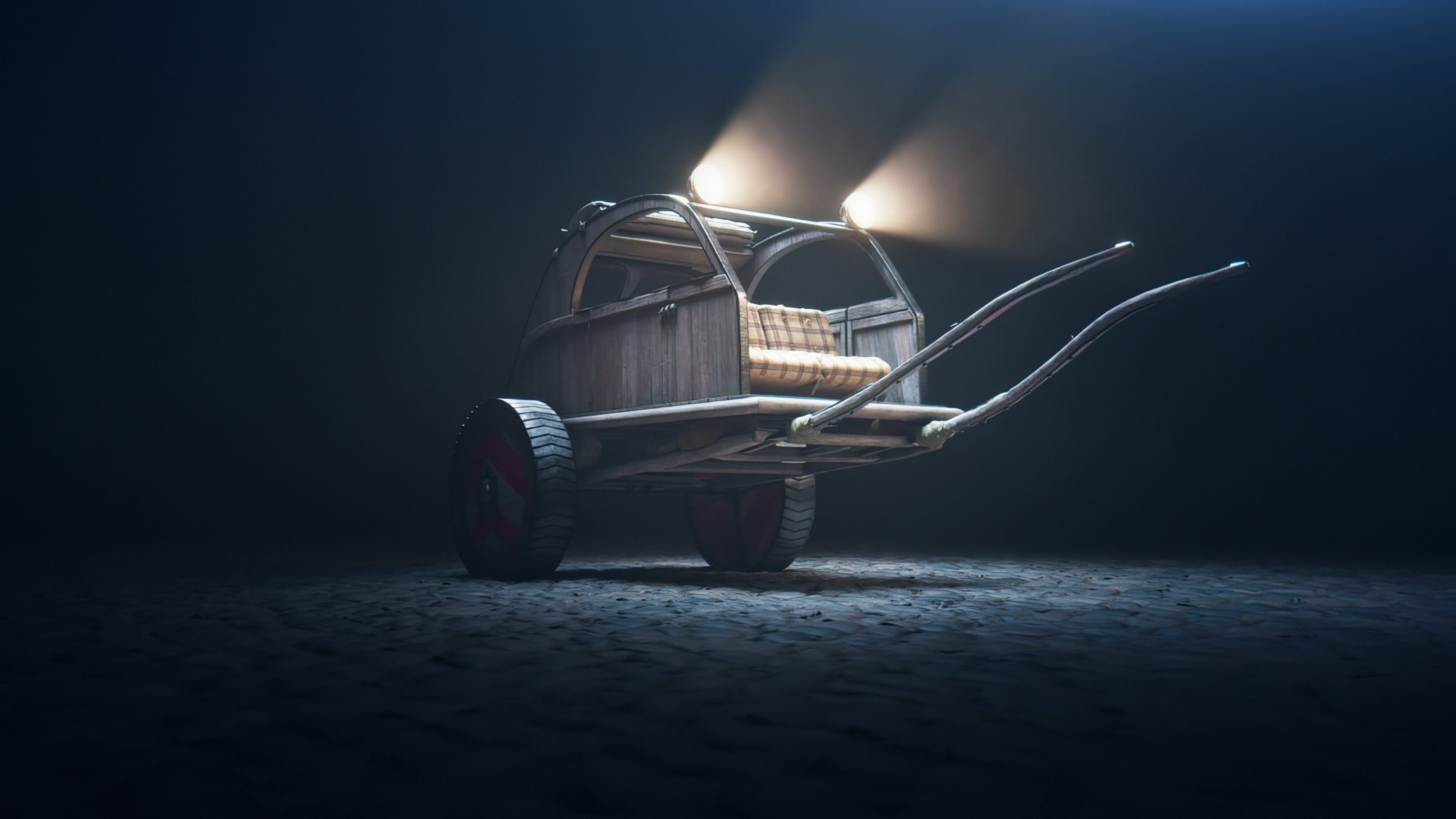 Front view of the Citroen chariot featuring in the upcoming Asterix movie.