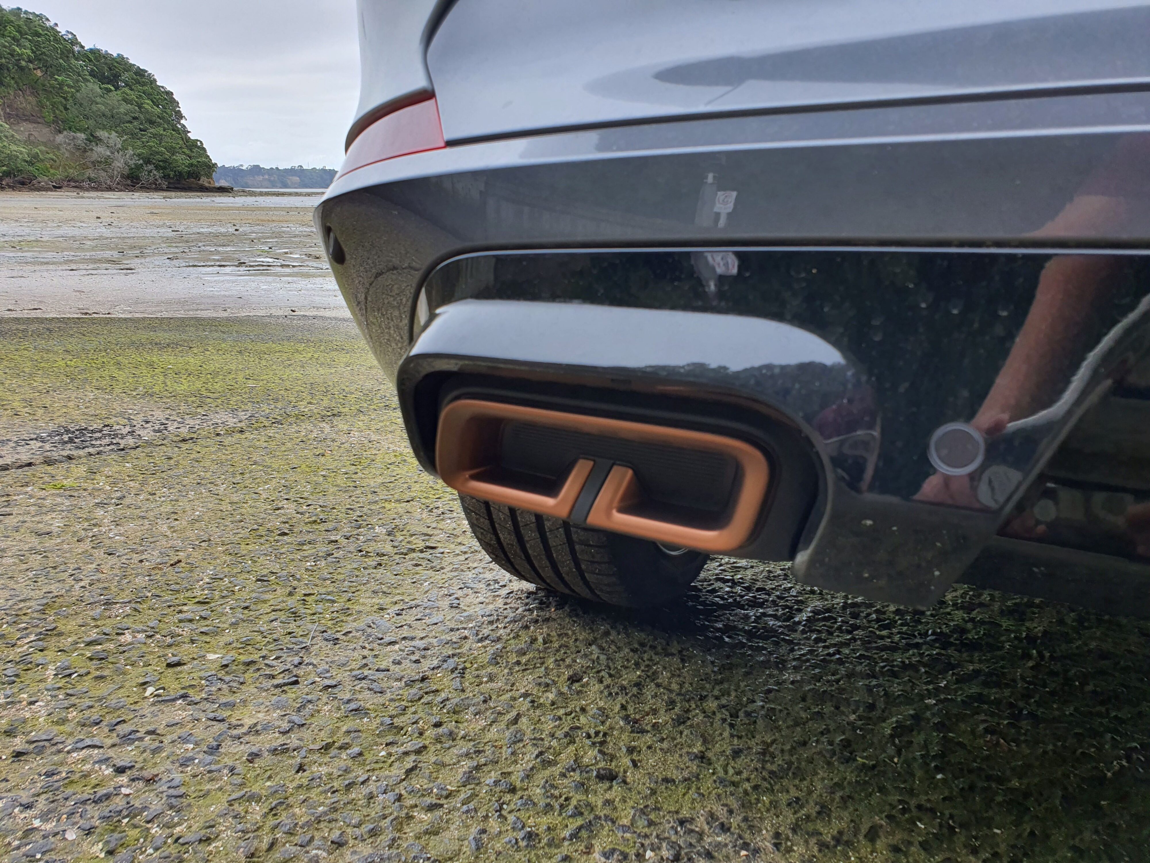 Copper framed faux exhaust tips on a 2024 Cupra Formentor V e-Hybrid.