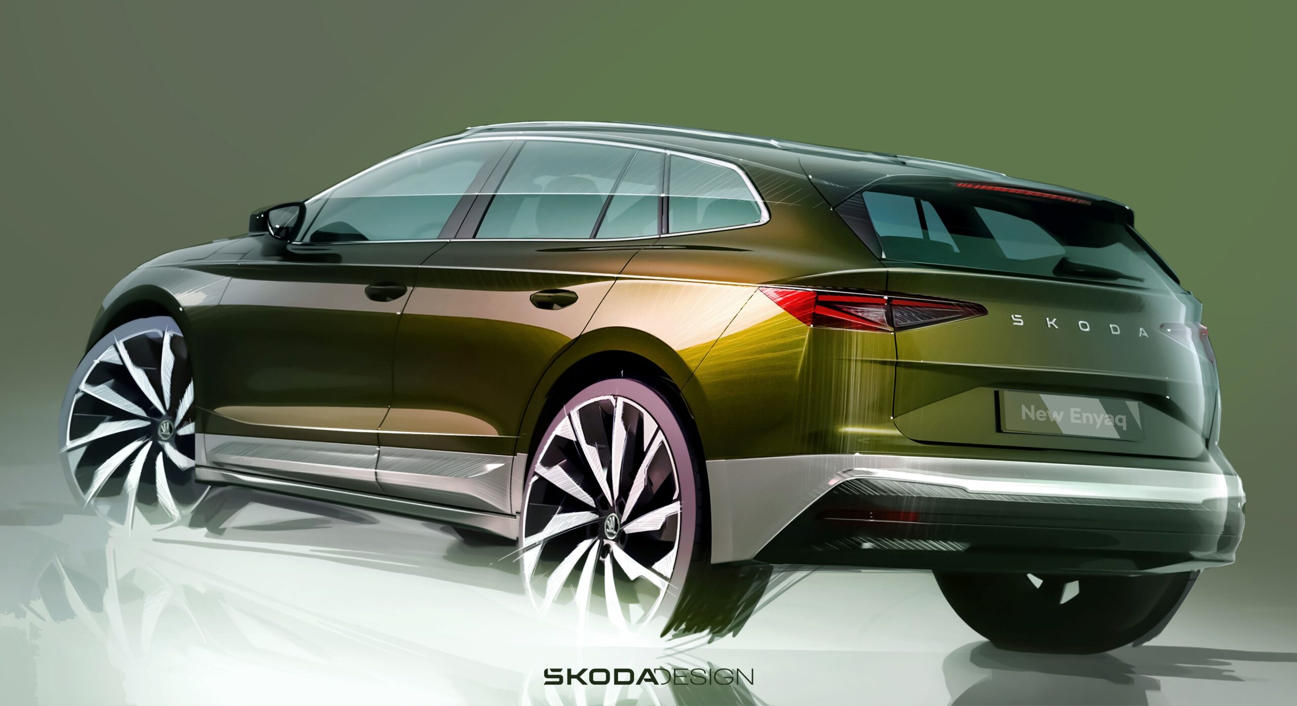 A sketch image of a new Skoda Enyaq iV SUV.
