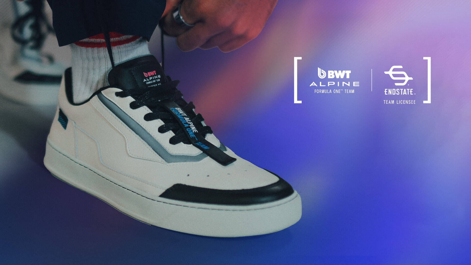 A preview of the Endstate BWT Alpine F1 Team sneakers.