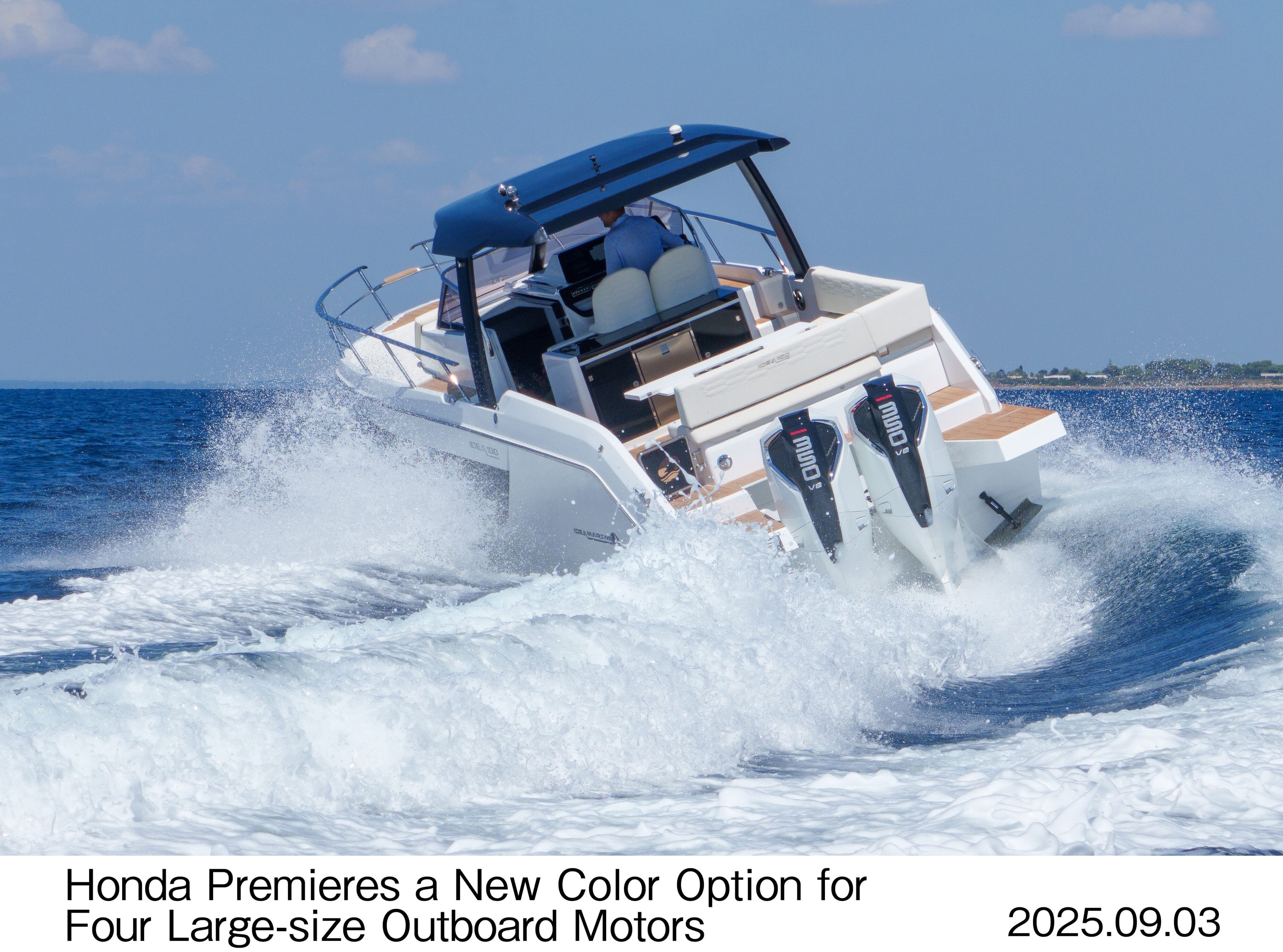A photo of a boat powered by two Honda BF350 outboard motors.